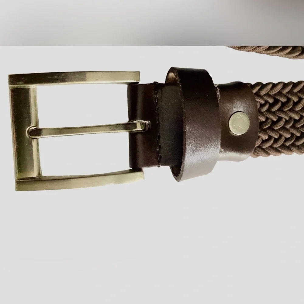 EUC 40” to 44” Braided Belt Brown Silver